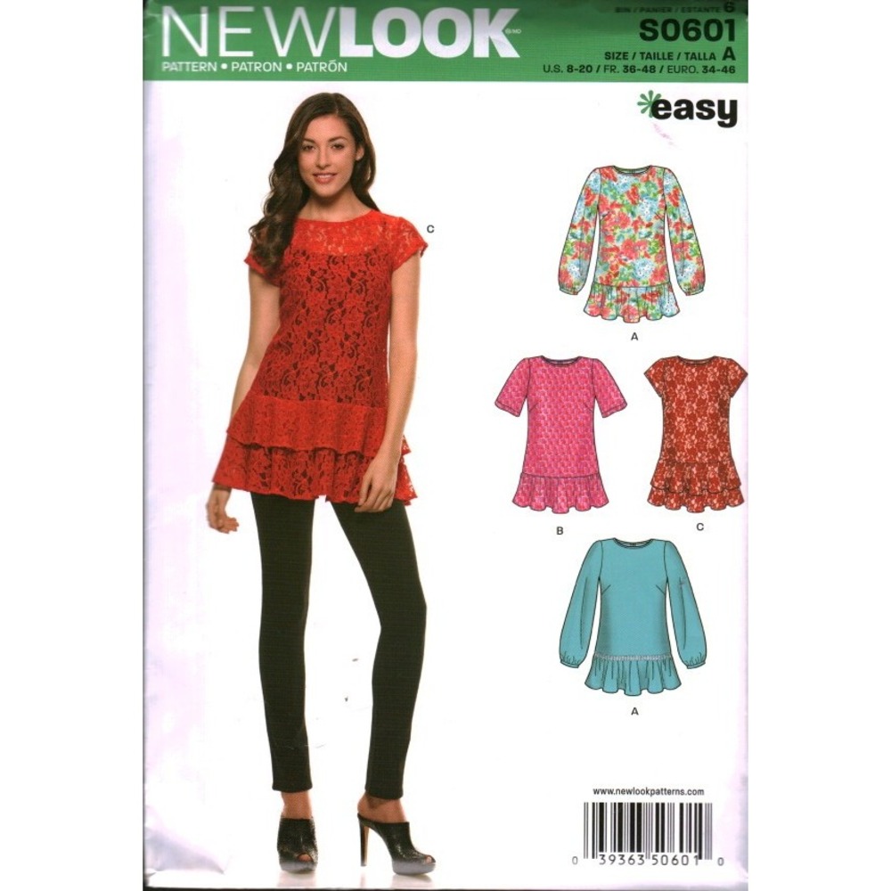 New Look S0601 Sewing Pattern Misses Tunic Ruffle Hem Top Size 8-20 Easy